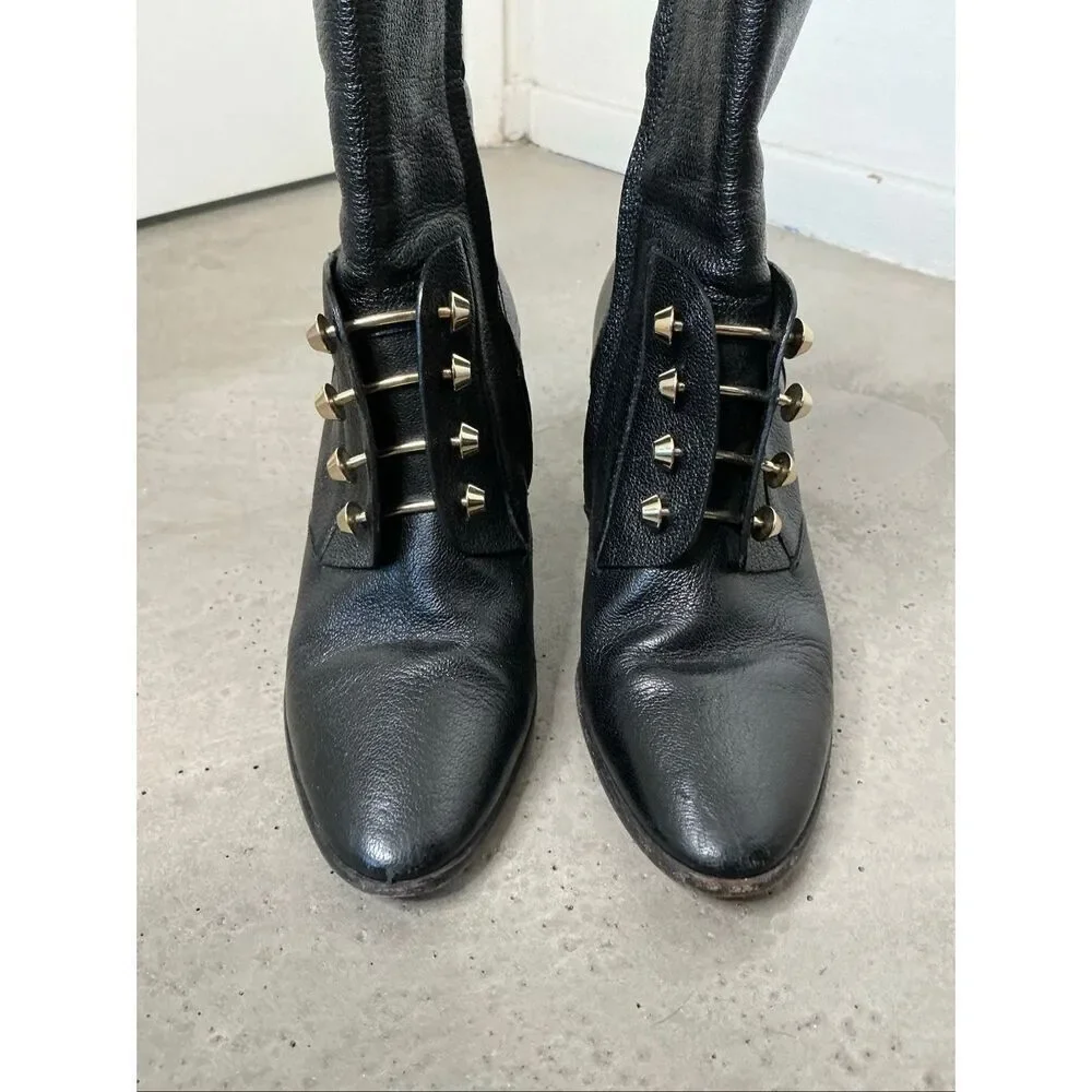 Balenciega Leather Studded Boots | Black in 36.5